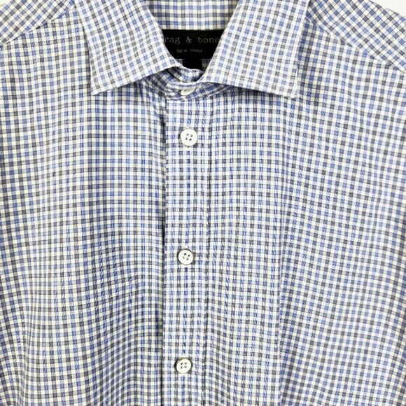 Rag & Bone Mens Gingham Plaid Print Long Sleeve Button Down Size 16 - Picture 4 of 11